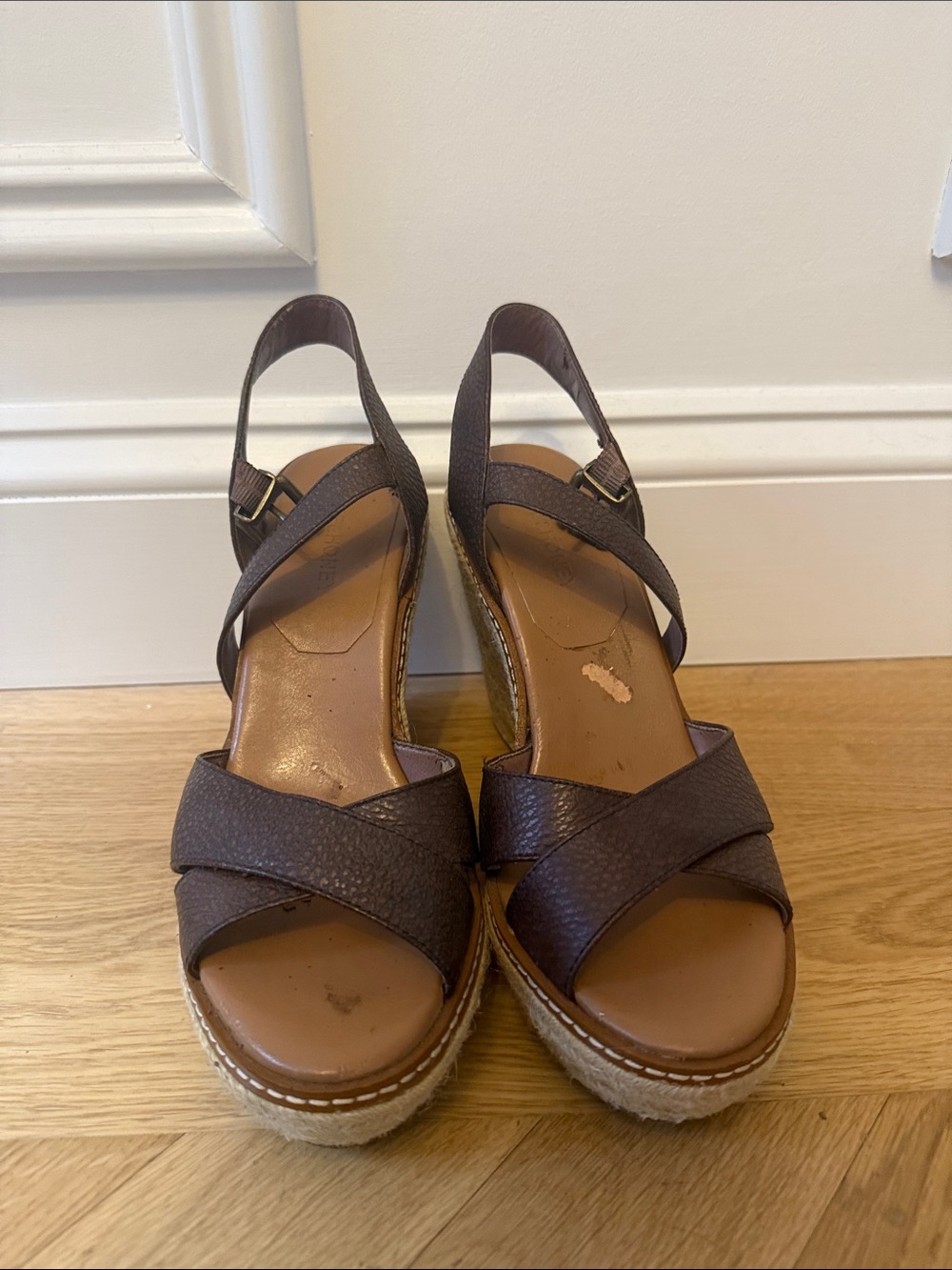 Hive & Honey Dark Brown Crisscross Espadrille Wedge Sandals